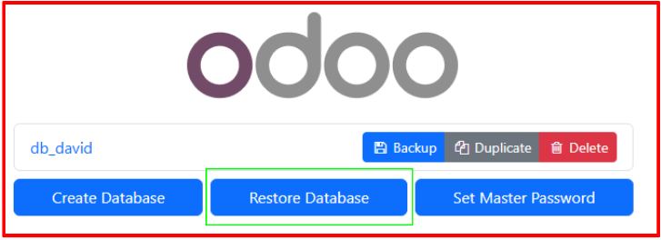 Pantalla de gestión con opción Restore