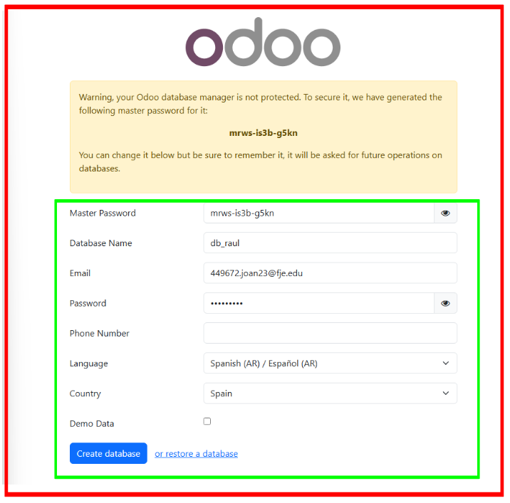 Configuración inicial de la base de datos