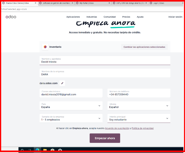 Pantalla de inicio de sesión