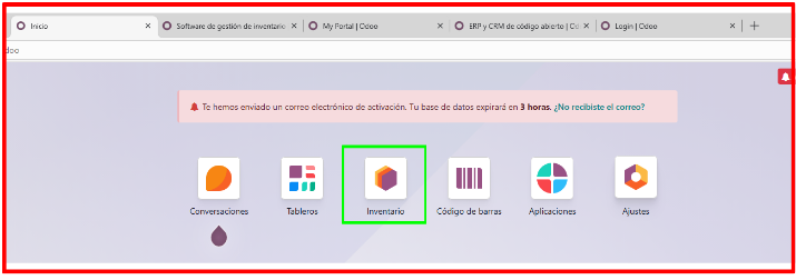 Panel con el módulo de inventario