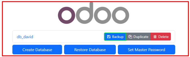 Gestor de bases de datos con botón backup