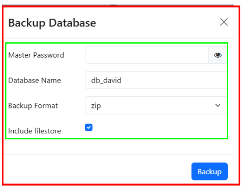 Formulario de credenciales para el backup