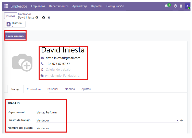 Datos del empleado configurados